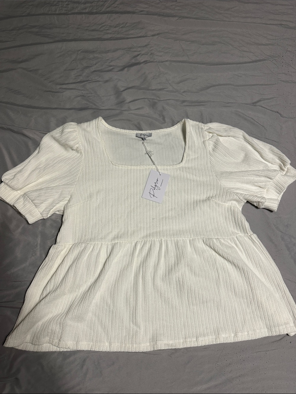 Polagram Cream Square-Neck Peplum Top